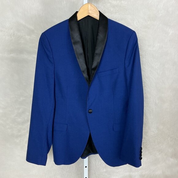Selected / Homme Identity Men's Blue Black Satin Shawl Collar Tux Blazer 38R - Picture 1 of 6